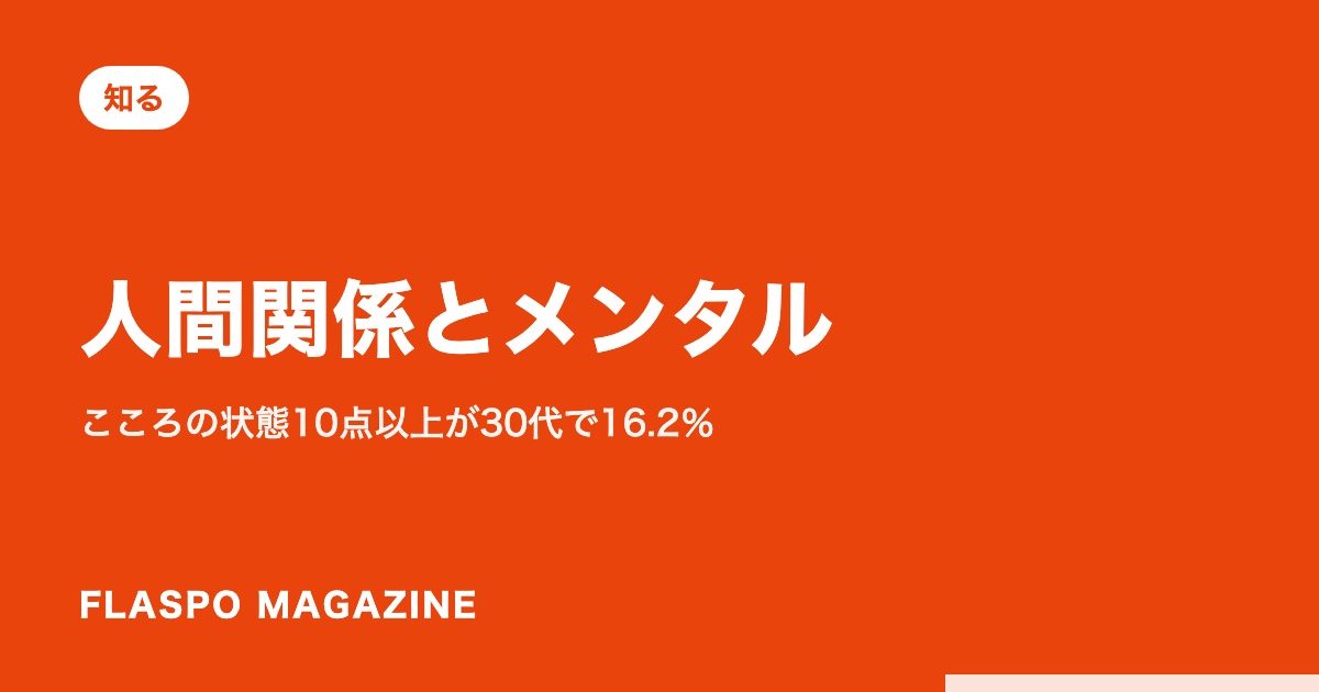 人間関係とメンタル｜こころの状態10点以上が30代で16.2％