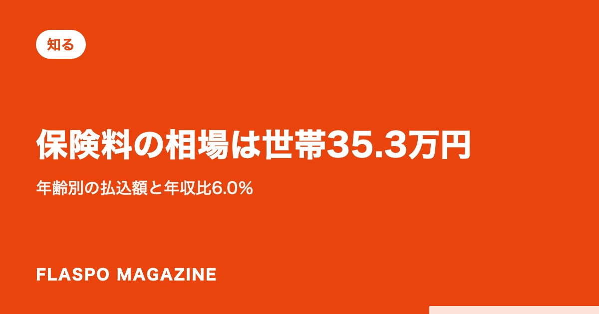 保険料の相場は世帯35.3万円｜年齢別の払込額と年収比6.0％